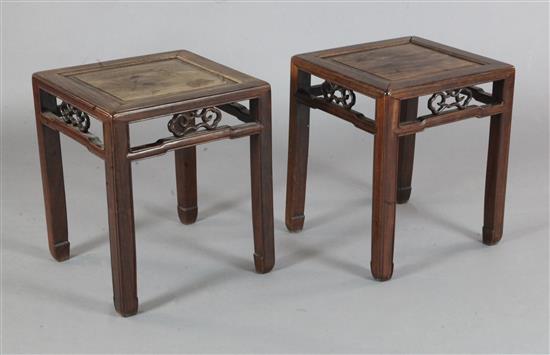 A pair of Chinese hongmu square tables, 19th century, width 41cm height 49cm